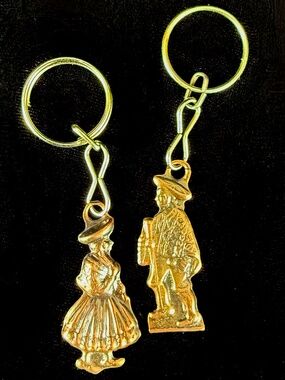 2 Copper Andes Key Ring Charm Woman and Man Peru Bolivia South America Souvenir